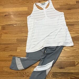 Athleta Women’s White Striped Racerback Tank Top Sz L. Athleta Gray Capri Sz L.